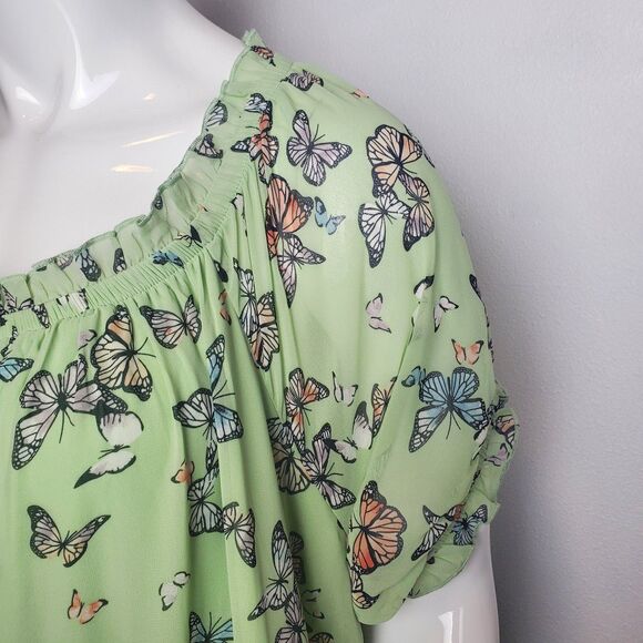 Torrid Green Chiffon Butterfly Print Peasant Midi Dress - Picture 7 of 10